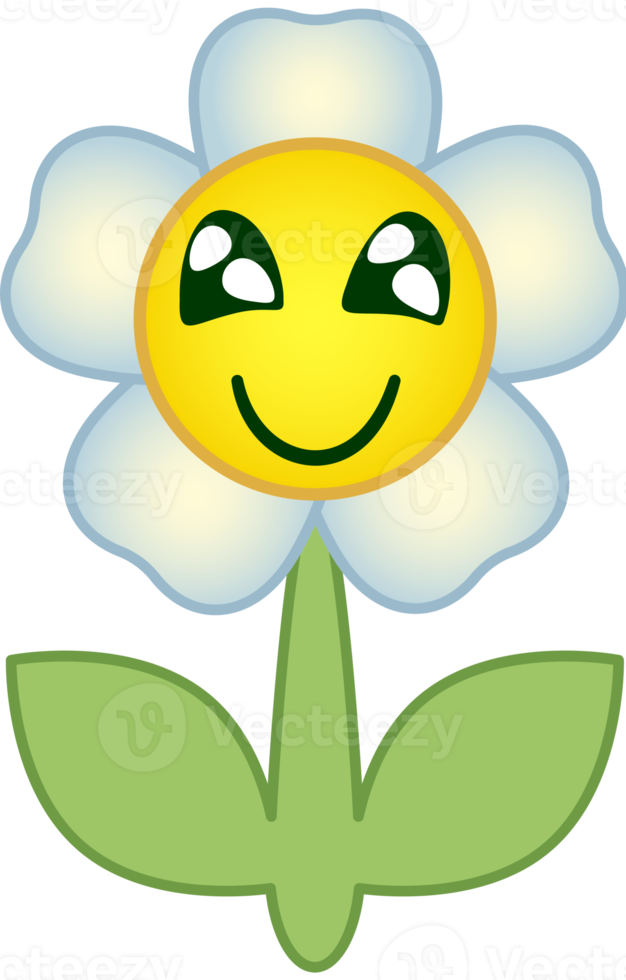 Flower emoticon. Flower cartoon character with face. PNG with transparent background