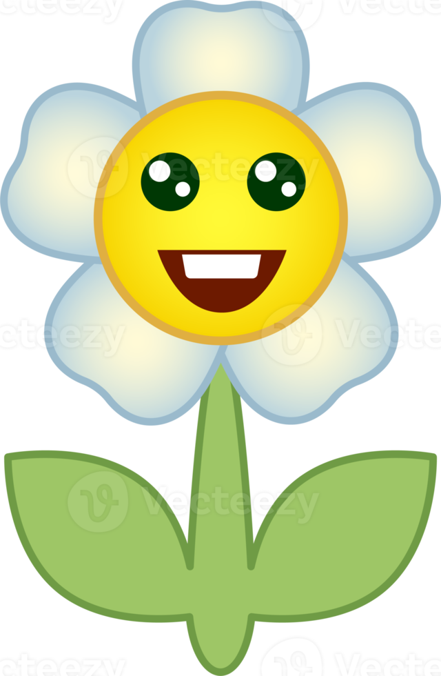 Flower emoticon. Flower cartoon character with face. PNG with transparent background