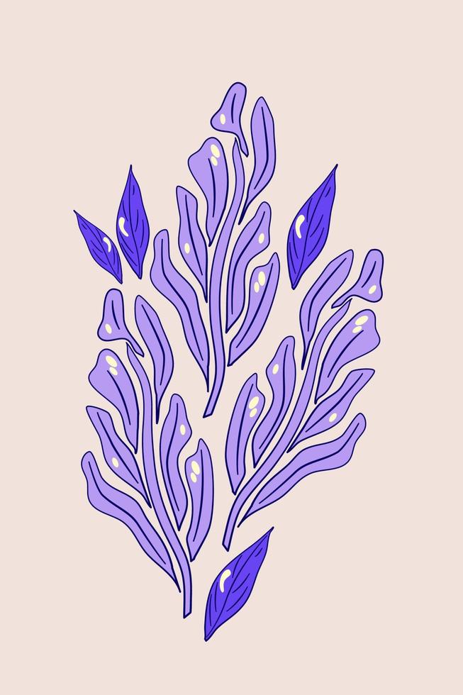 Trippy aesthetic poster with leaf. Aesthetic y2k retro plant poster. Hand drawn vector Illustration. Retro groovy design.