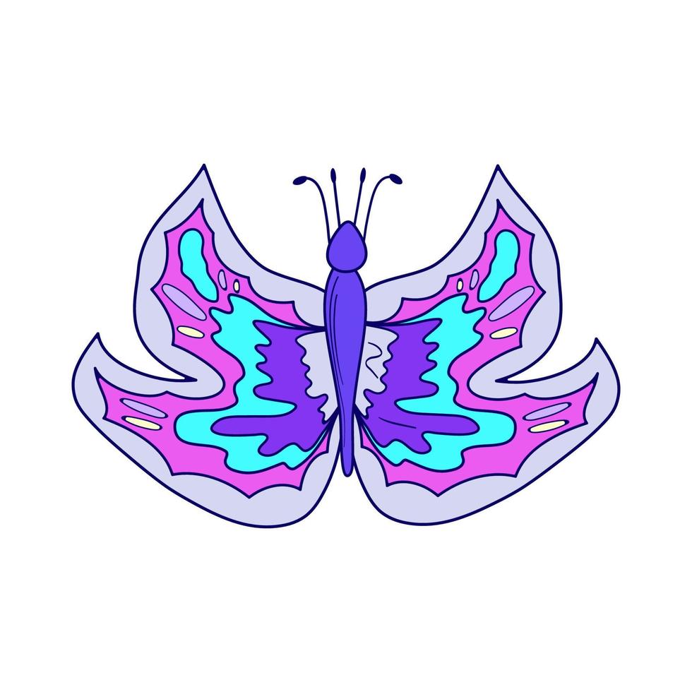 Y2k butterfly in abstract style on white background. Flower power. Y2k aesthetic. Vector illustration design. 90s, 00s butterfly isolated
