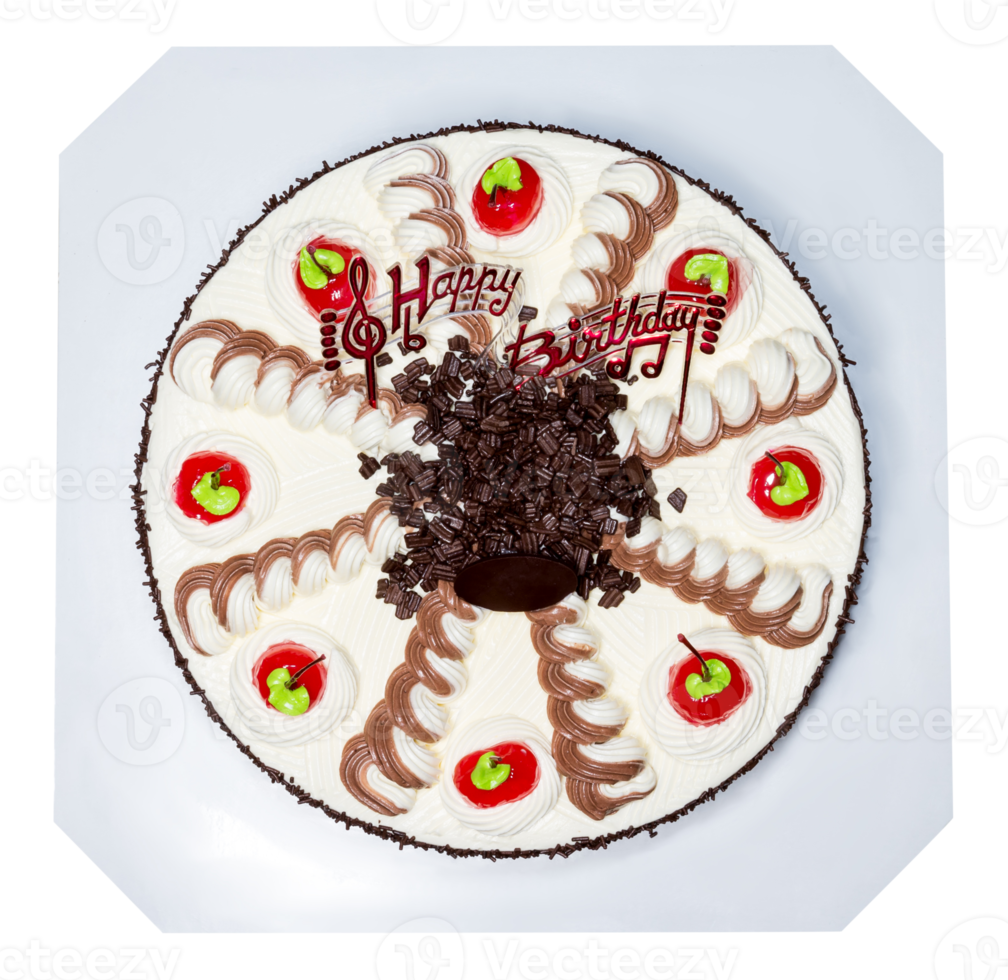 Cream cake with red cherry isolated png