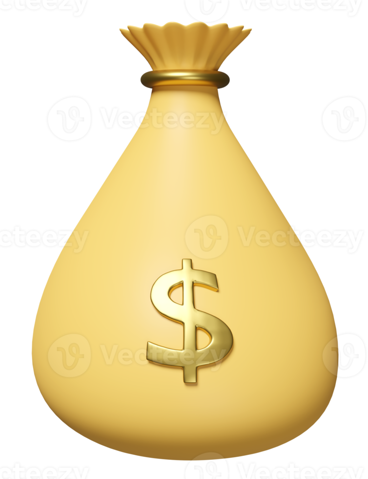 3d pile money yellow bags dollars isolated. loan approval, business banking, investment concept, 3d render illustration png