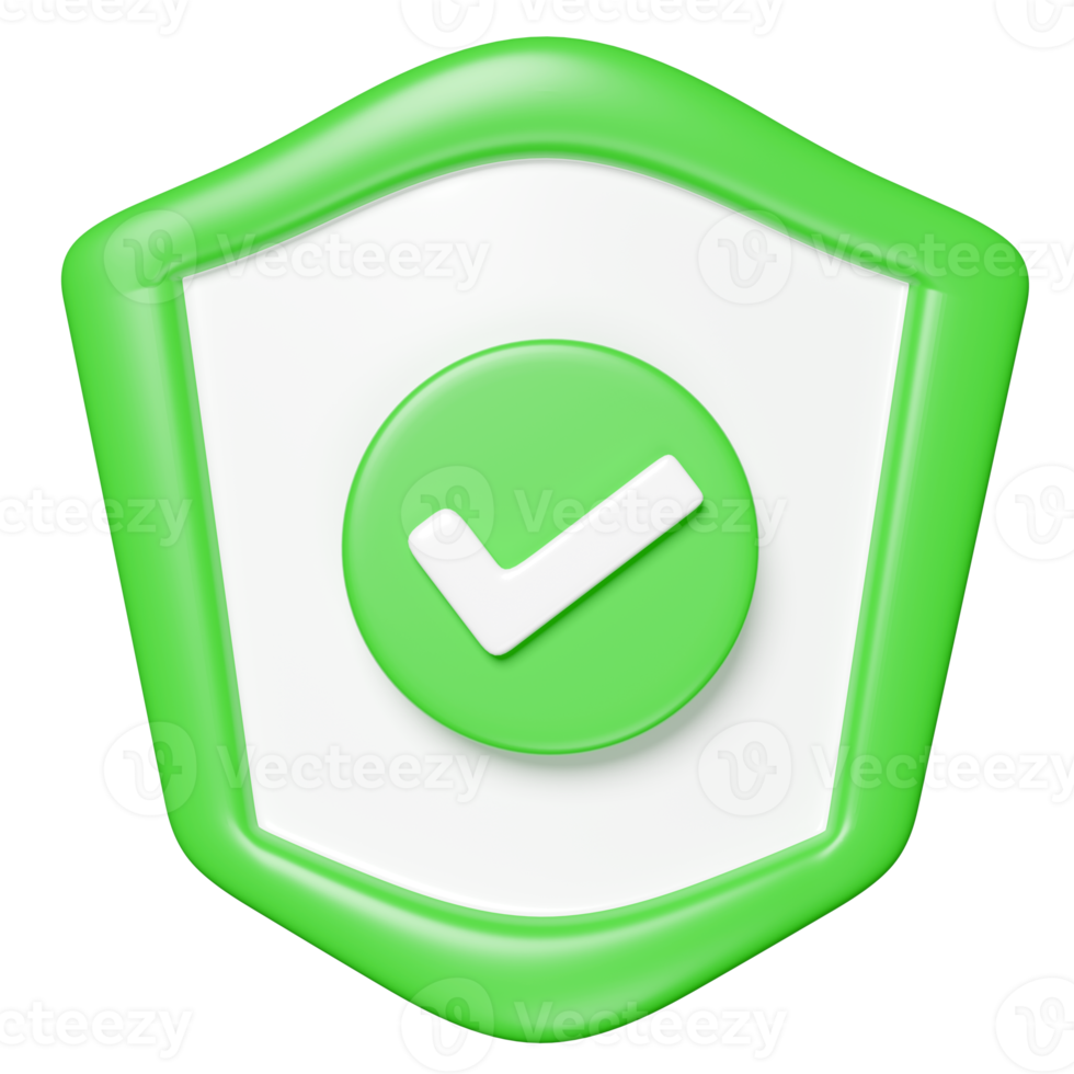 3d green shield with checkmark icon isolated. Internet security or privacy protection or ransomware protect concept, 3d render illustration png