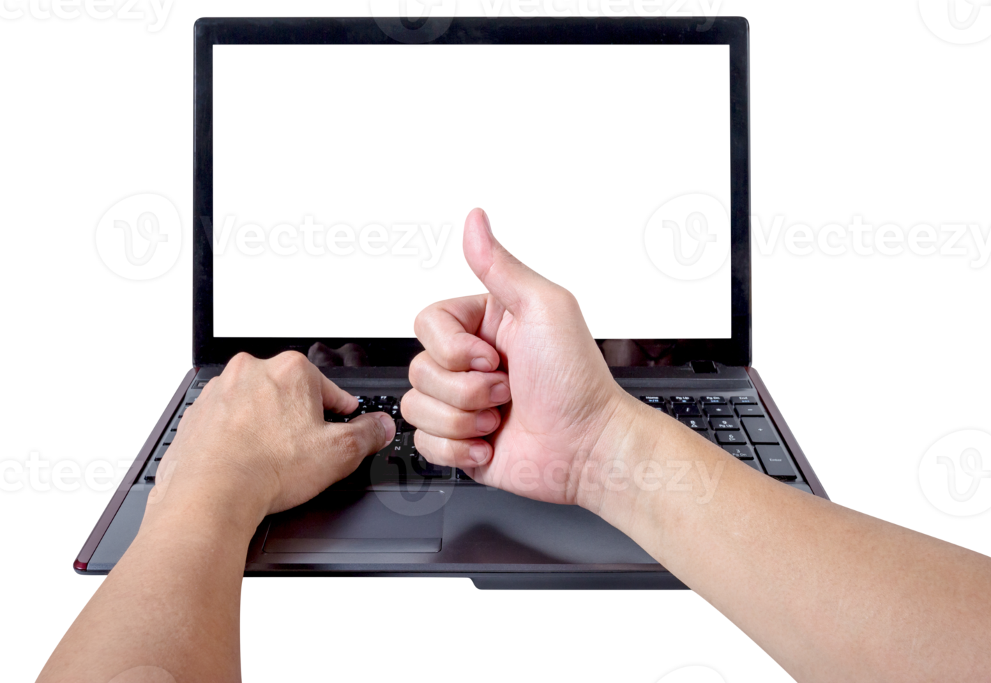 thumbs up with empty laptop screen isolated png