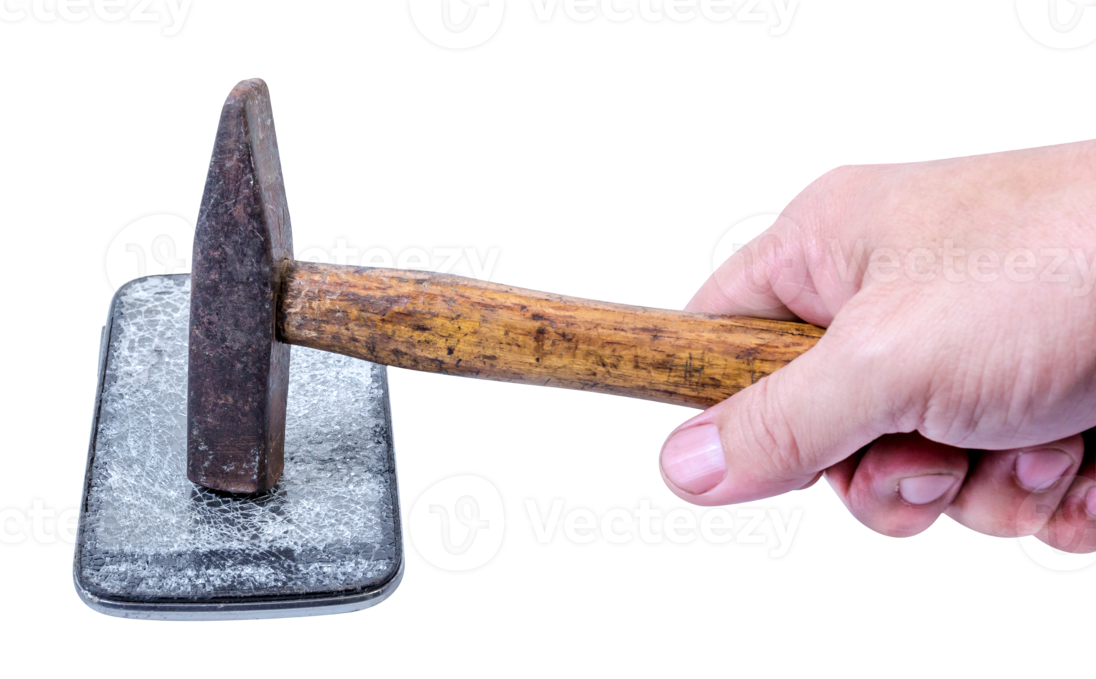 broken screen smartphone smashed by a hammer isolated png
