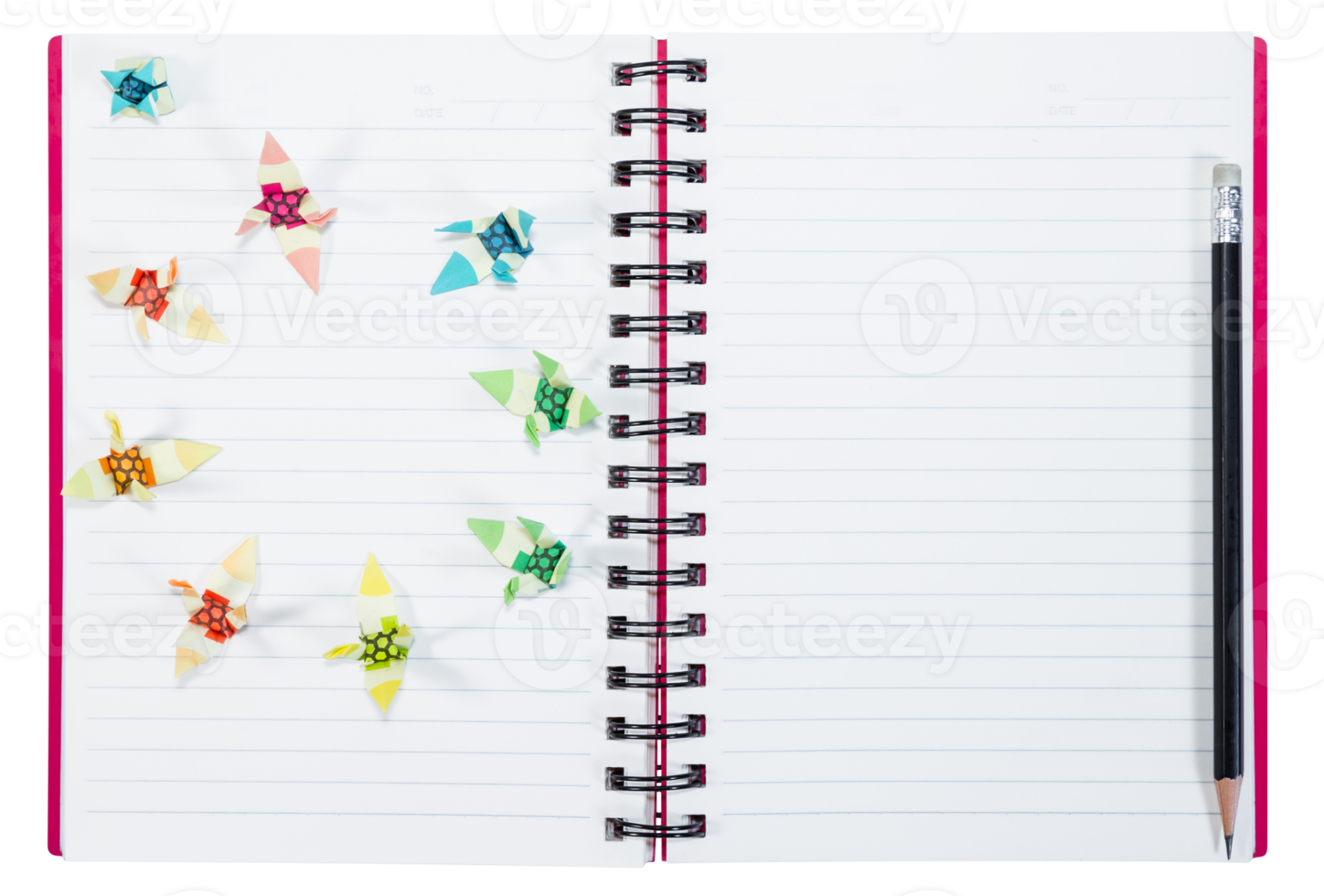 closeup open note book with pencil  isolated png