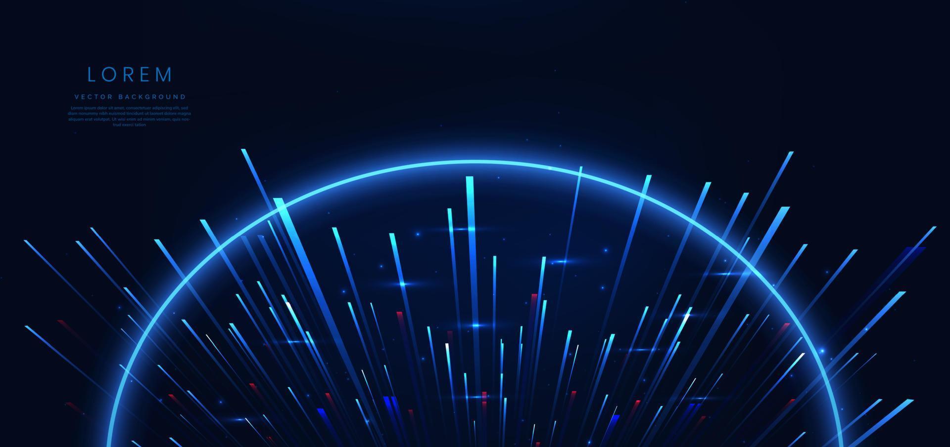 Abstract technology futuristic glowing blue light lines with high-speed effect on dark blue background. vector