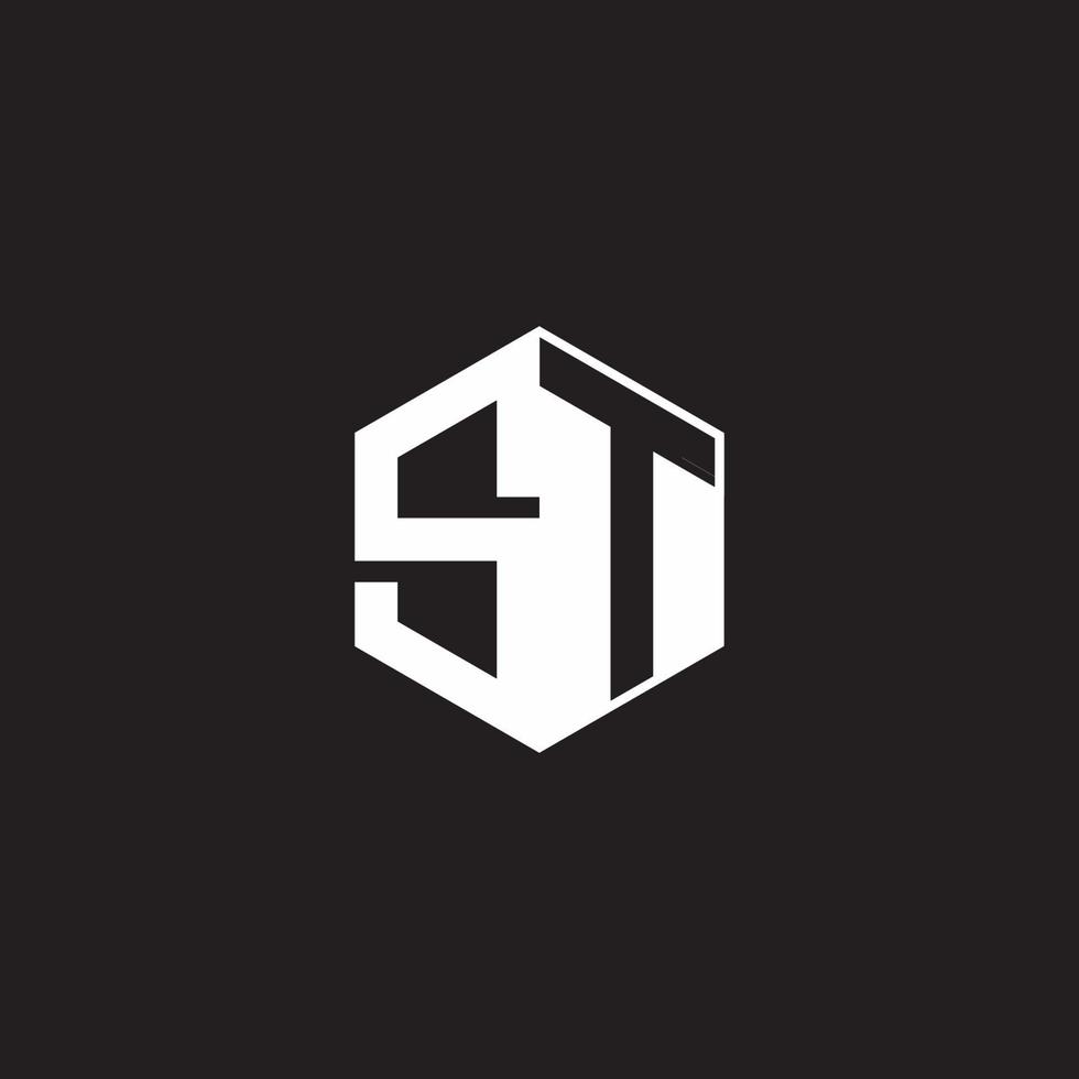 ST Logo monogram hexagon with black background negative space style vector