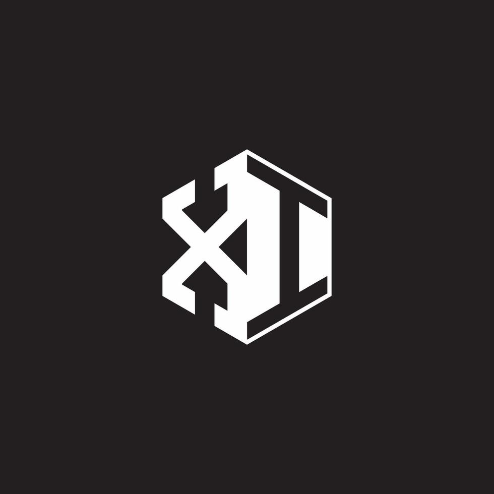 XI Logo monogram hexagon with black background negative space style vector