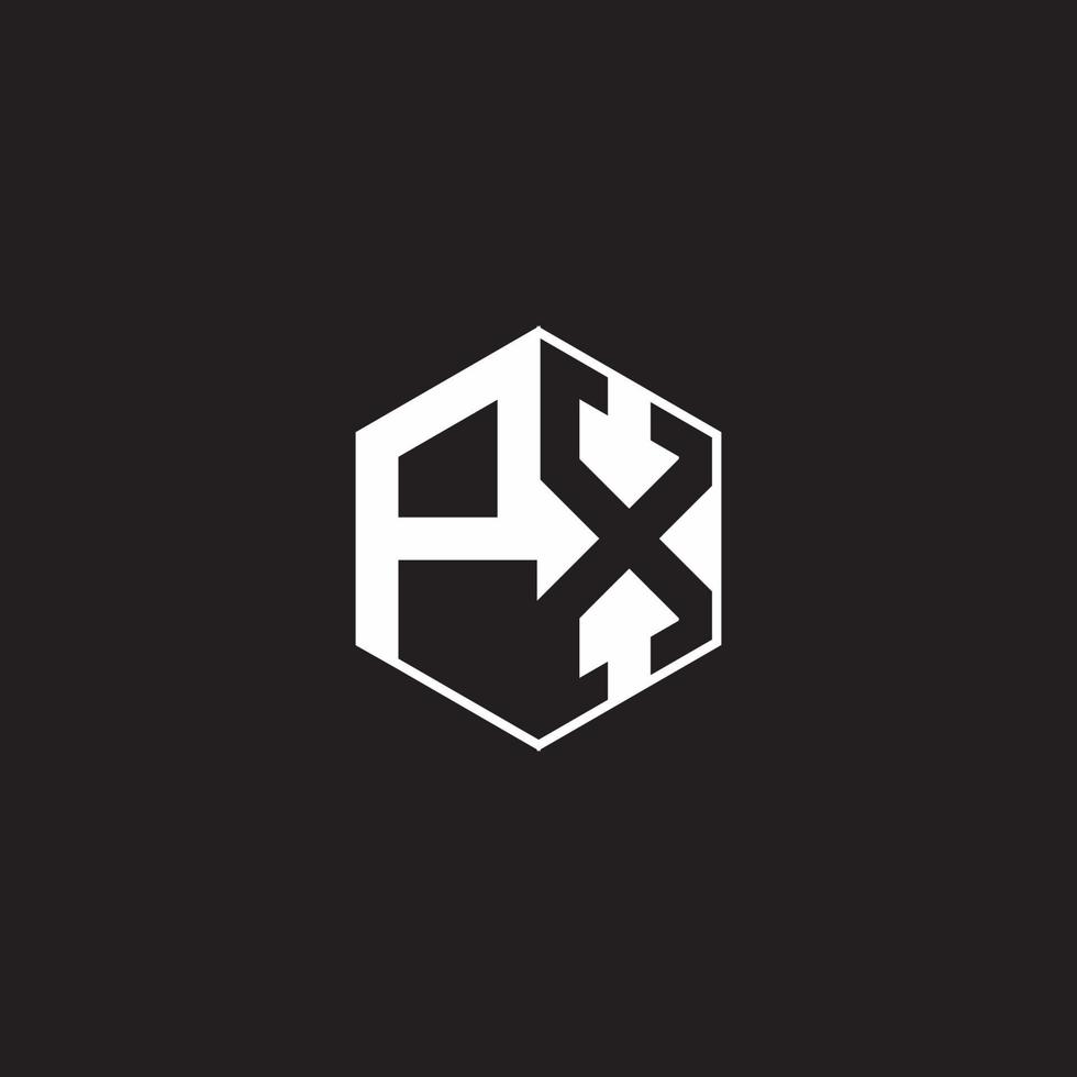 PX Logo monogram hexagon with black background negative space vector