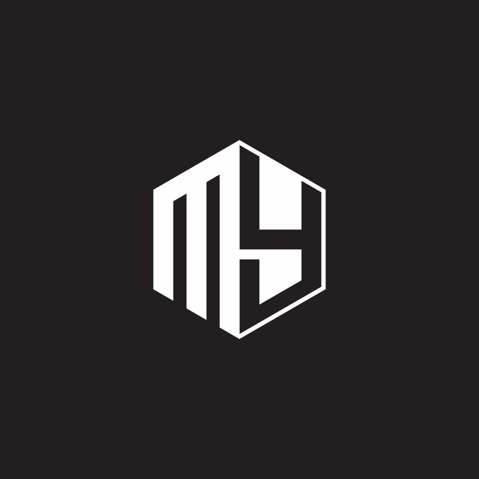 MY Logo monogram hexagon with black background negative space style vector