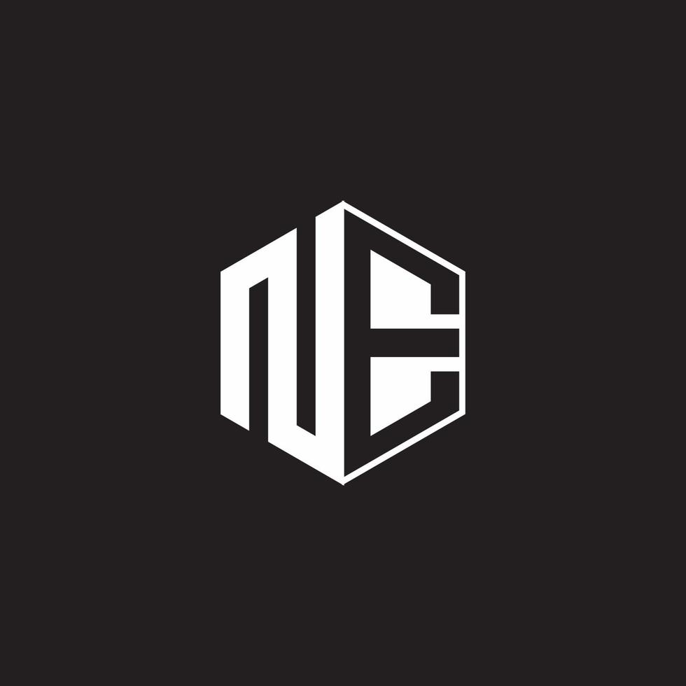 NE Logo monogram hexagon with black background negative space style vector