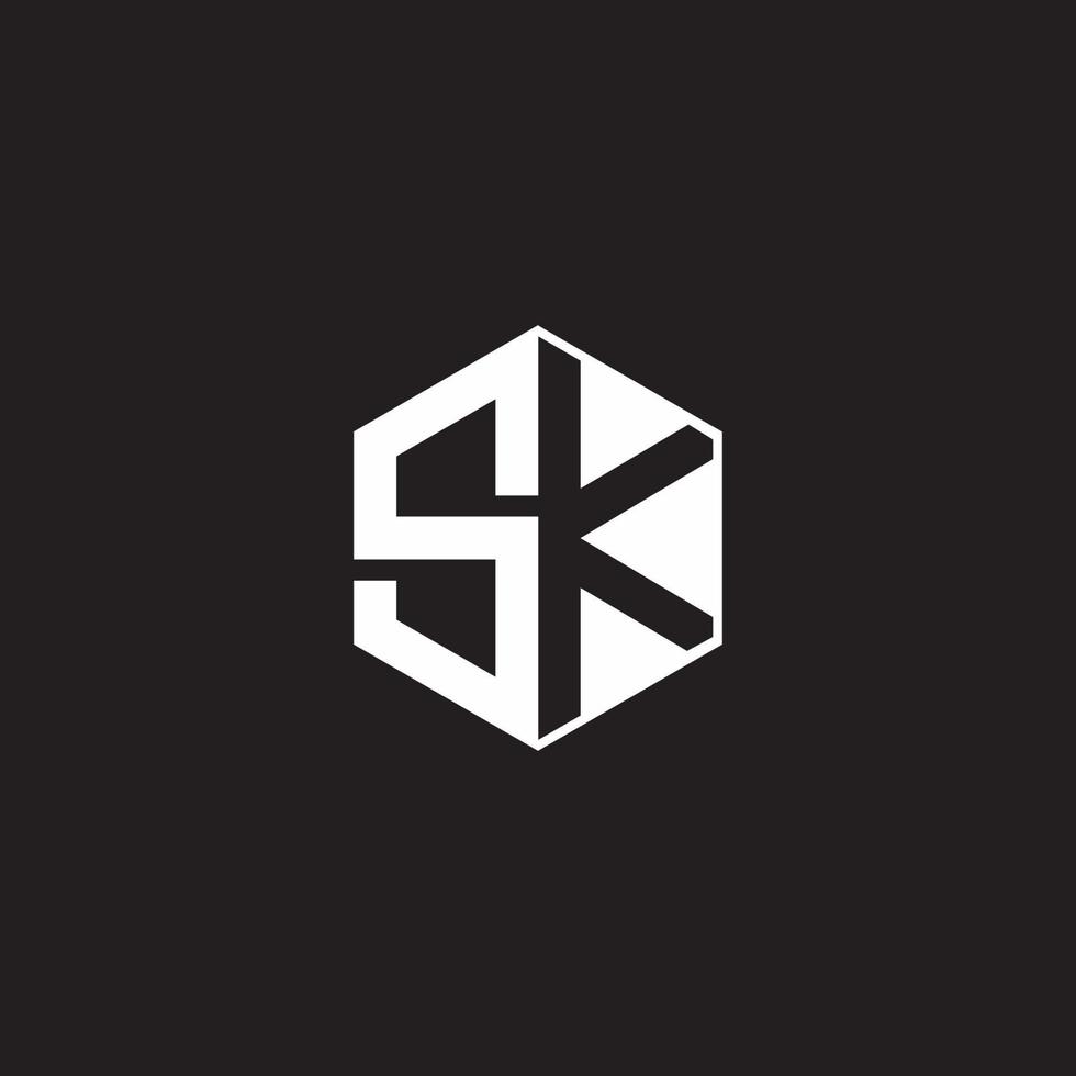 SK Logo monogram hexagon with black background negative space style vector