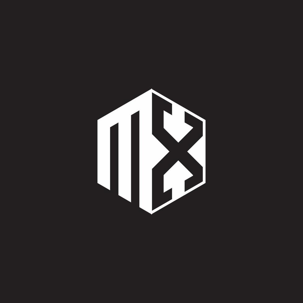 MX Logo monogram hexagon with black background negative space style vector