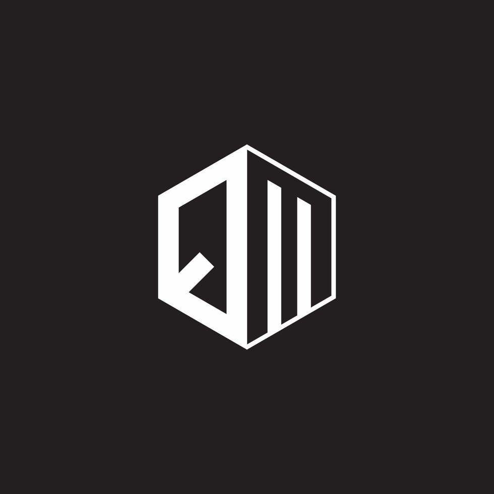 QM Logo monogram hexagon with black background negative space style vector