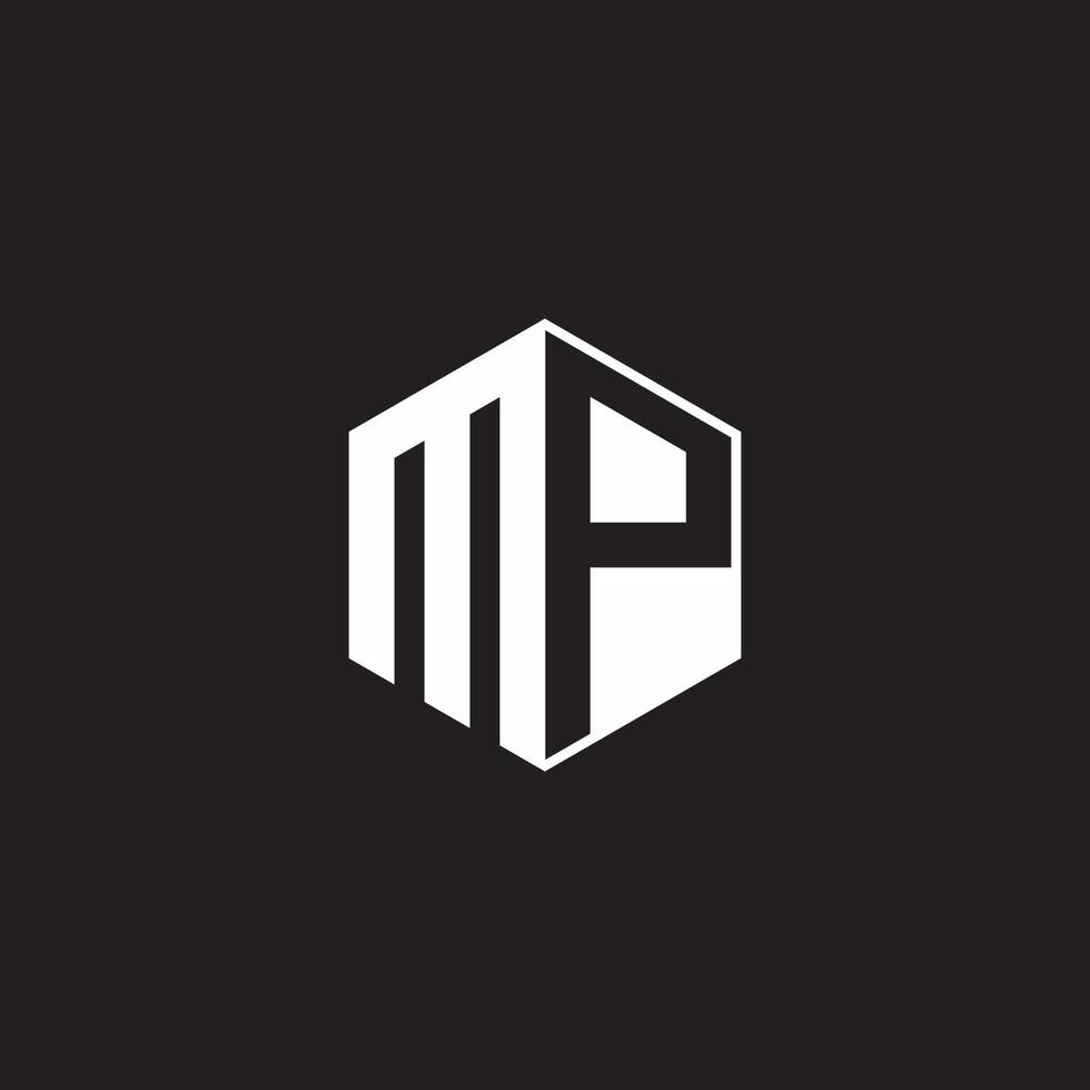 MP Logo monogram hexagon with black background negative space style vector