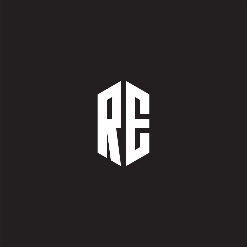 RE Logo monogram with hexagon shape style design template vector