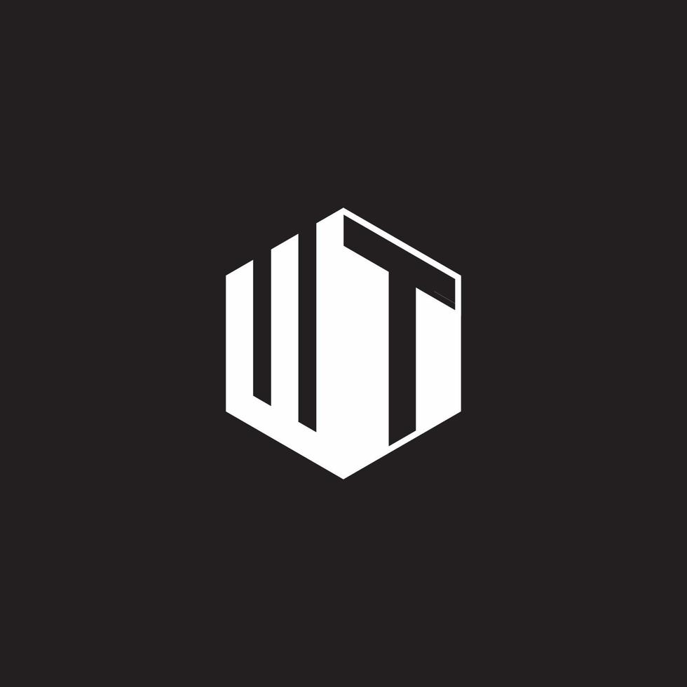 WT Logo monogram hexagon with black background negative space style vector