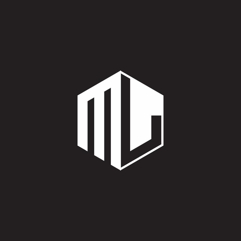 ML Logo monogram hexagon with black background negative space style vector