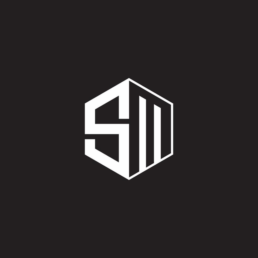 SM Logo monogram hexagon with black background negative space style vector