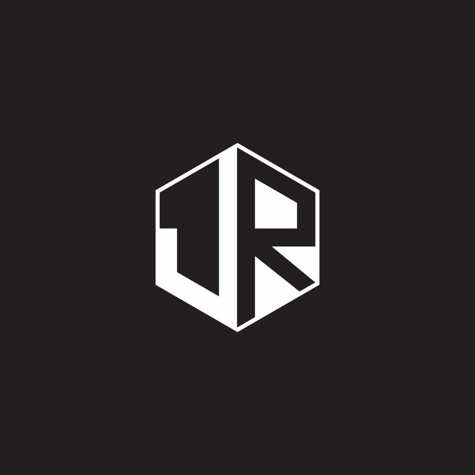 JR Logo monogram hexagon with black background negative space style vector