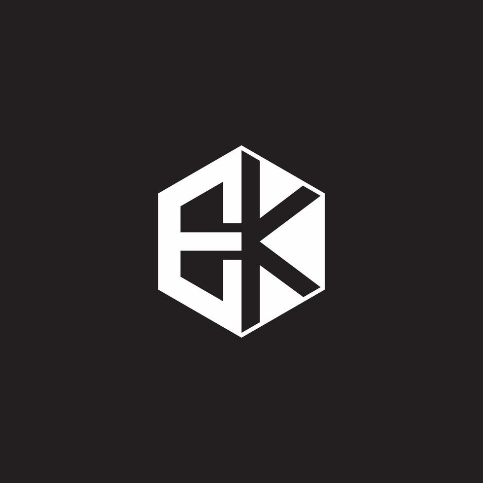 EK Logo monogram hexagon with black background negative space style vector