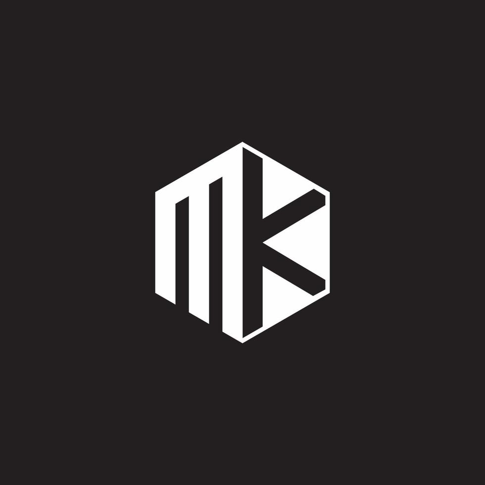 MK Logo monogram hexagon with black background negative space style vector