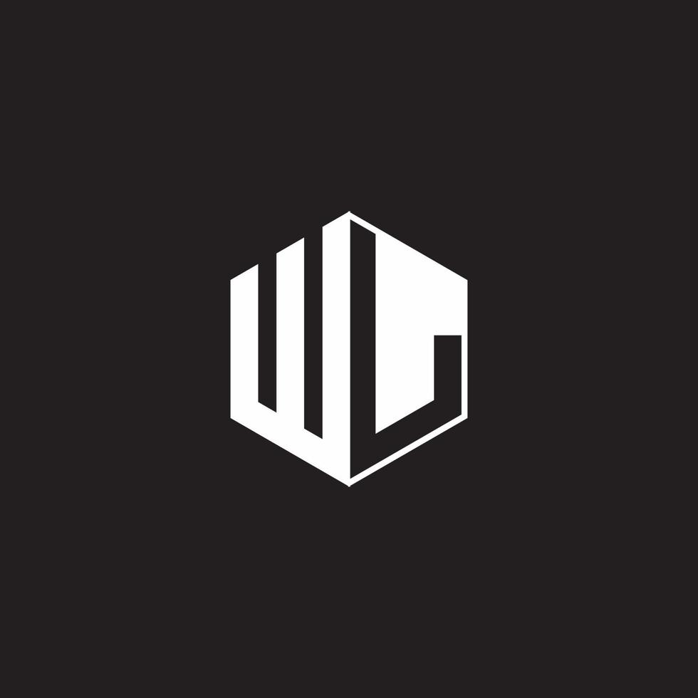 WL Logo monogram hexagon with black background negative space style vector