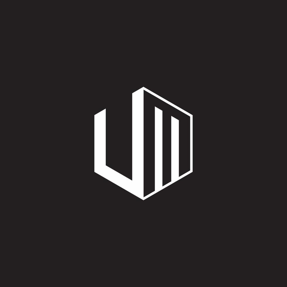 UM Logo monogram hexagon with black background negative space style vector