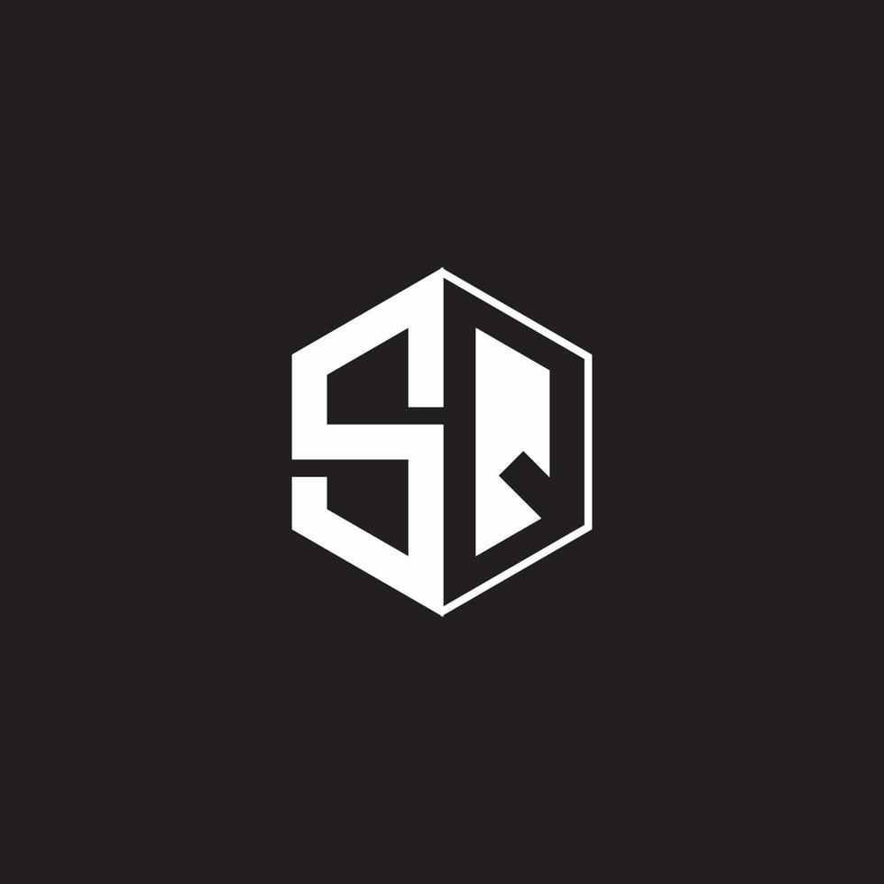 SQ Logo monogram hexagon with black background negative space style vector