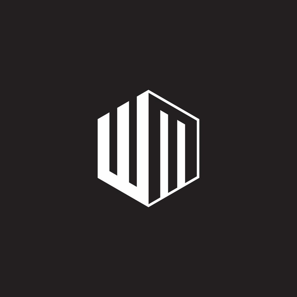 WM Logo monogram hexagon with black background negative space style vector