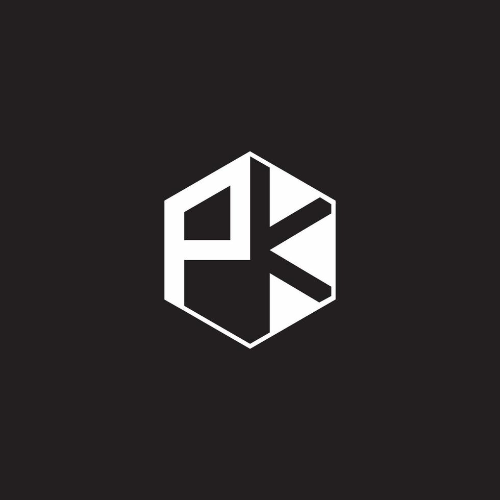 PK Logo monogram hexagon with black background negative space style vector