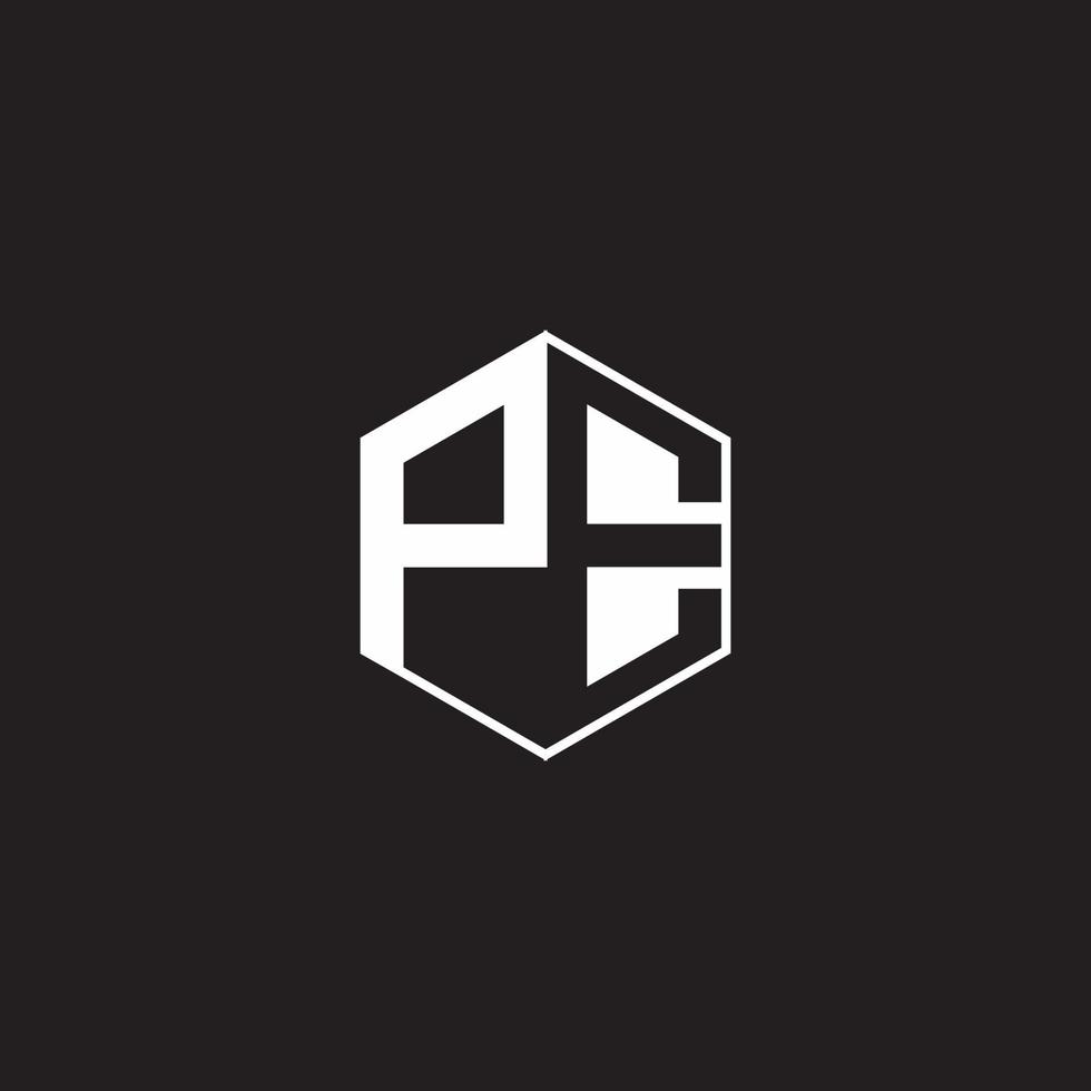 PE Logo monogram hexagon with black background negative space style vector