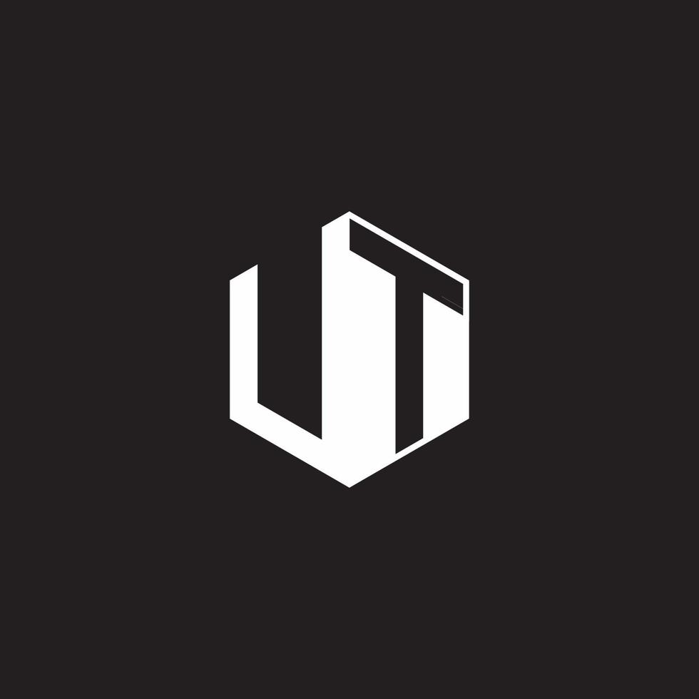 UT Logo monogram hexagon with black background negative space style vector