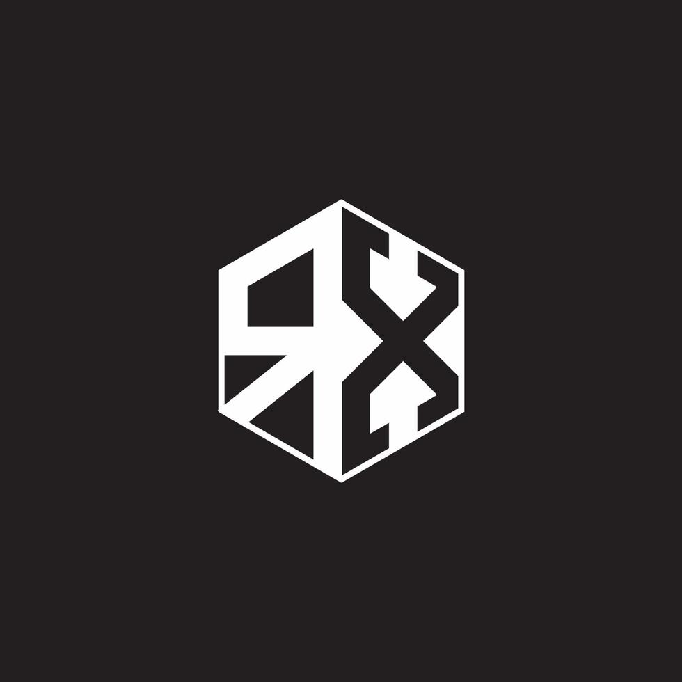 RX Logo monogram hexagon with black background negative space style vector