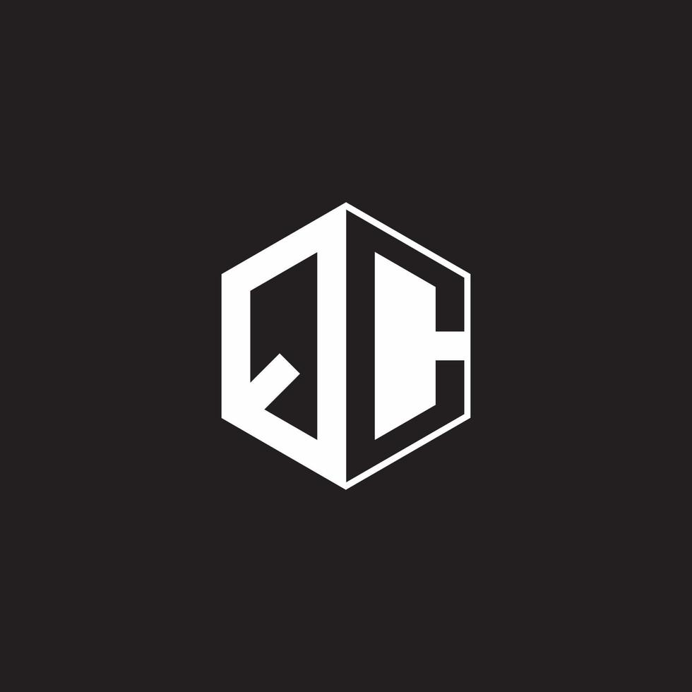 QC Logo monogram hexagon with black background negative space style vector