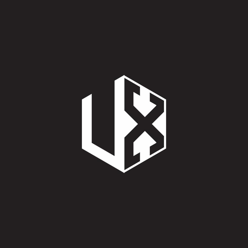 UX Logo monogram hexagon with black background negative space style vector