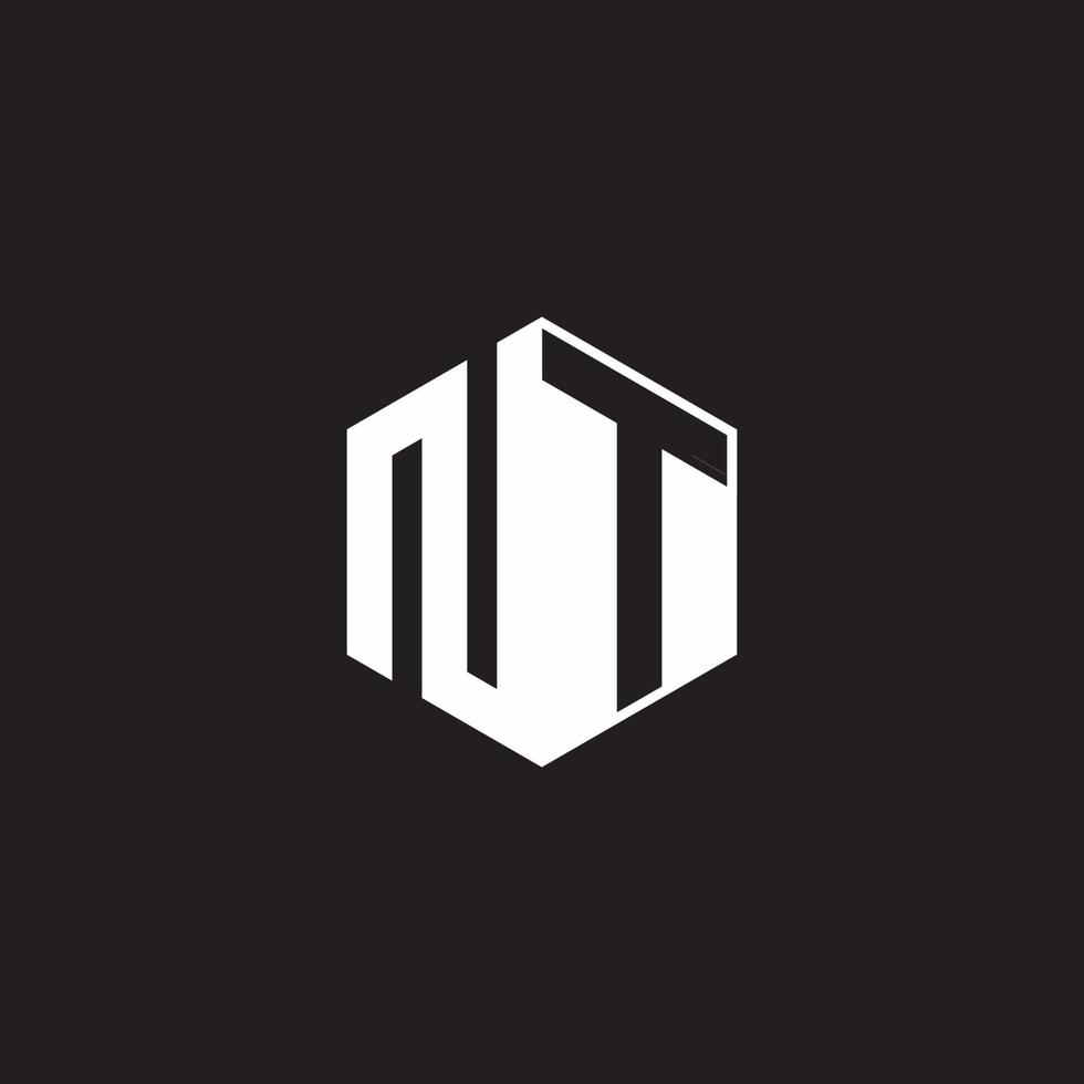 NT Logo monogram hexagon with black background negative space style vector