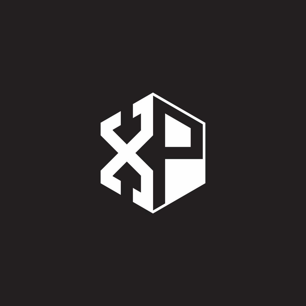 XP Logo monogram hexagon with black background negative space style vector