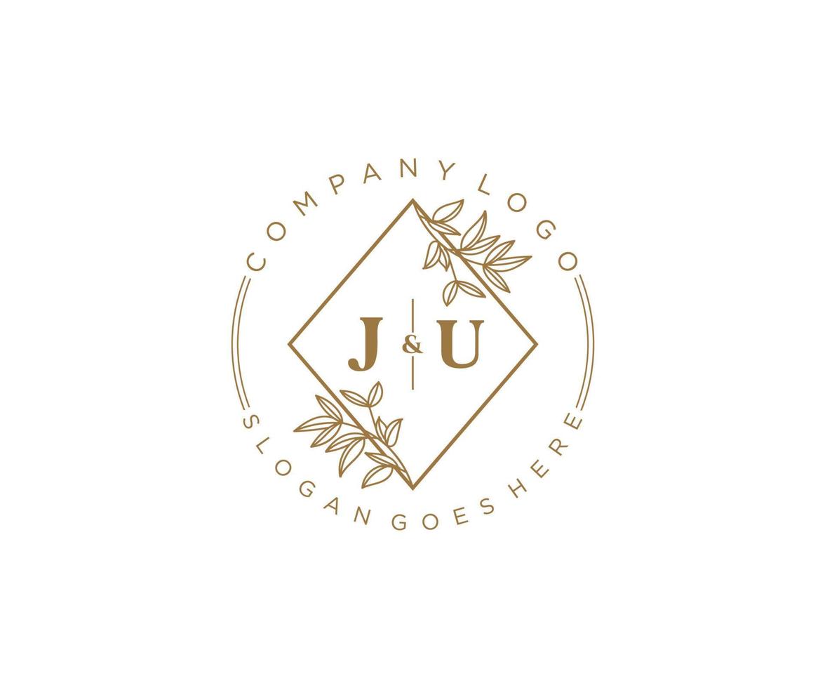 initial JU letters Beautiful floral feminine editable premade monoline logo suitable for spa salon skin hair beauty boutique and cosmetic company. vector