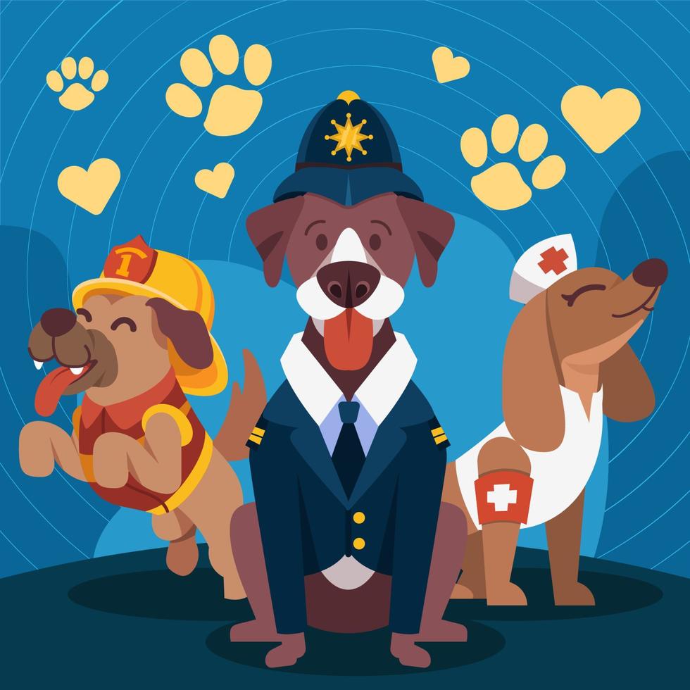 A Group of Dogs in Professional Costumes vector
