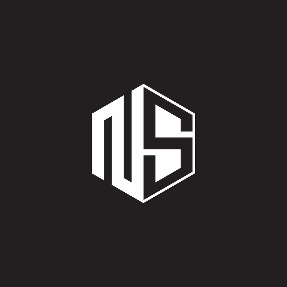 NS Logo monogram hexagon with black background negative space style vector