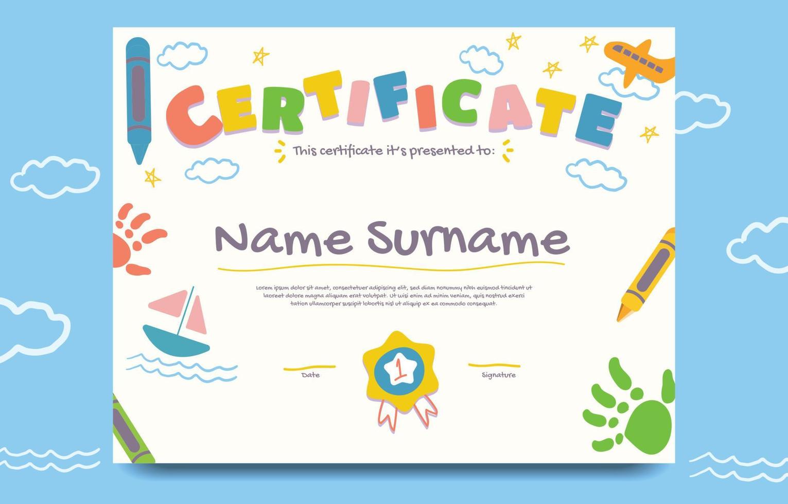 juguetón certificado para niños vector