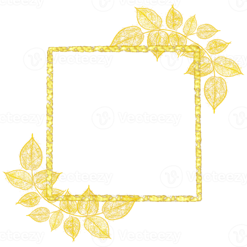 Square Gold Leaf Frame Wreath Vector Design, Holiday Bokeh png