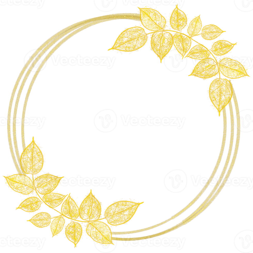 Circle Gold Leaf Frame Wreath Vector Design, Holiday Bokeh png