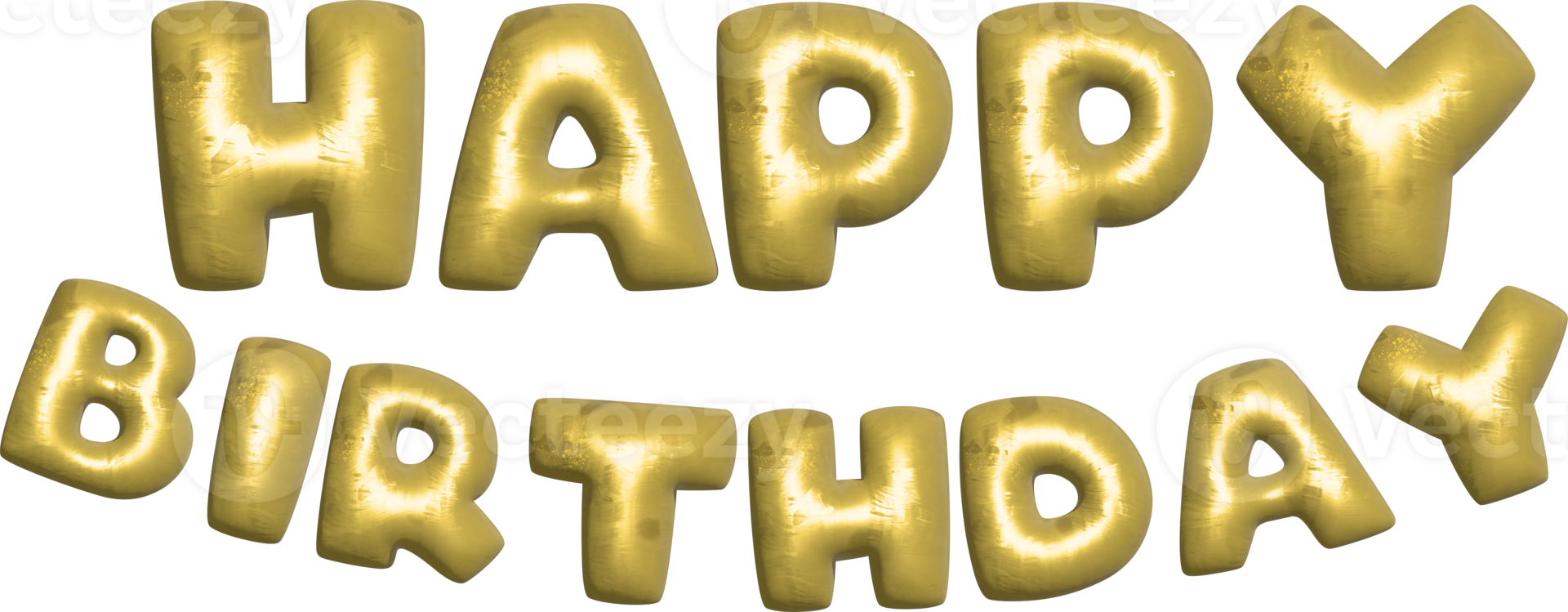 Happy Birthday 3D golden balloon text on the black background, vector 3d text png