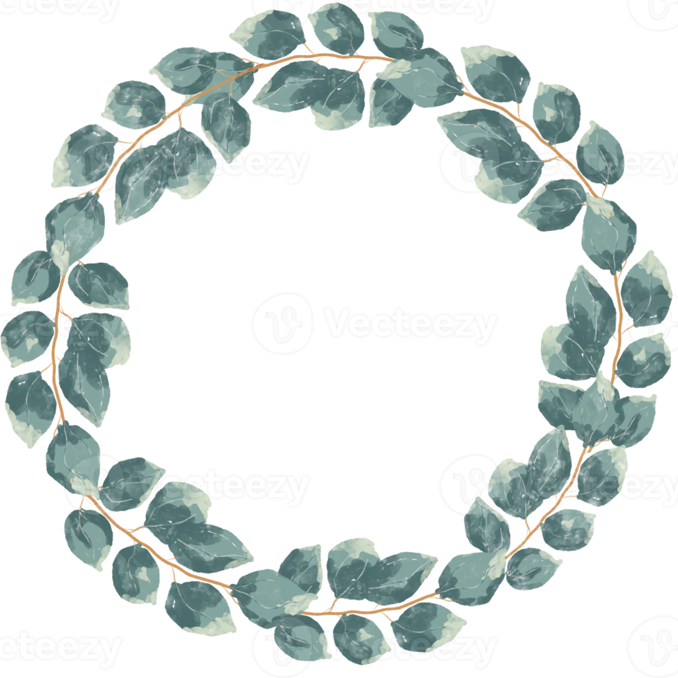 Round Circle Eucalyptus Watercolor Green Leaf With Gold Glitter Wreath Design, Holiday Bokeh png