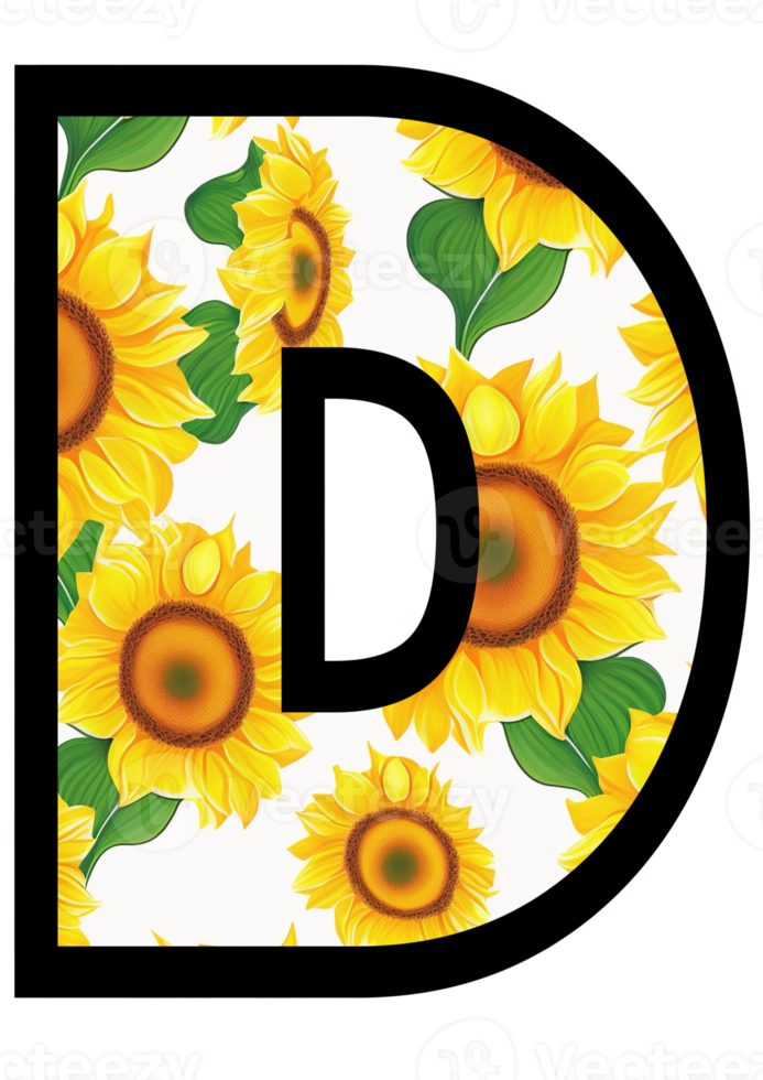 Sunflower Floral Alphabet, Letter U With Yellow Sunflower Pattern 21106610  PNG