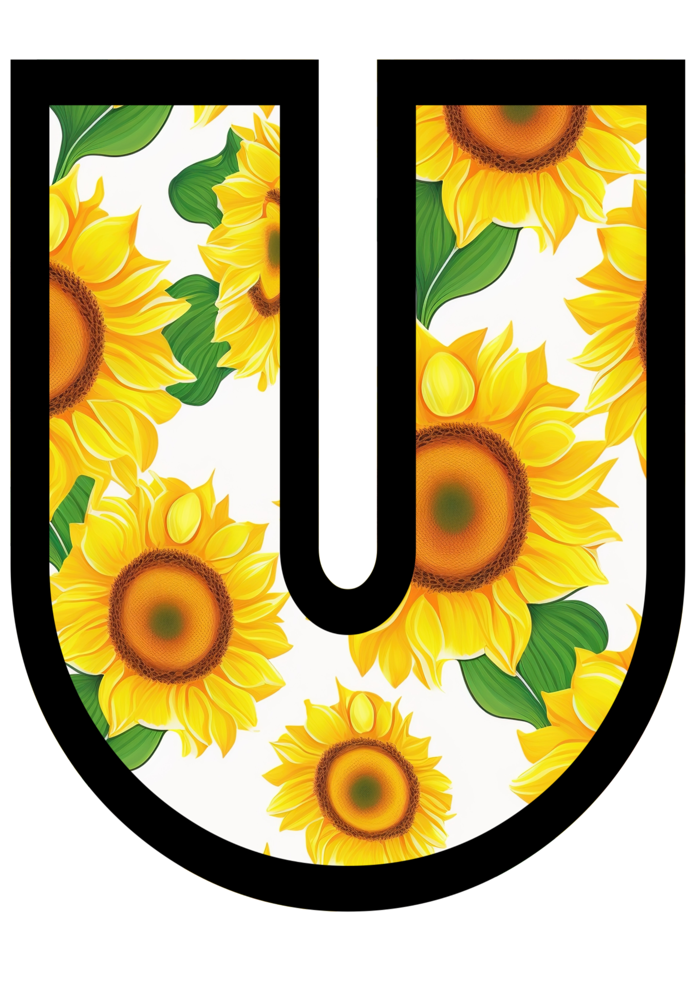 Sunflower Floral Alphabet, Letter U With Yellow Sunflower Pattern 21106610  PNG