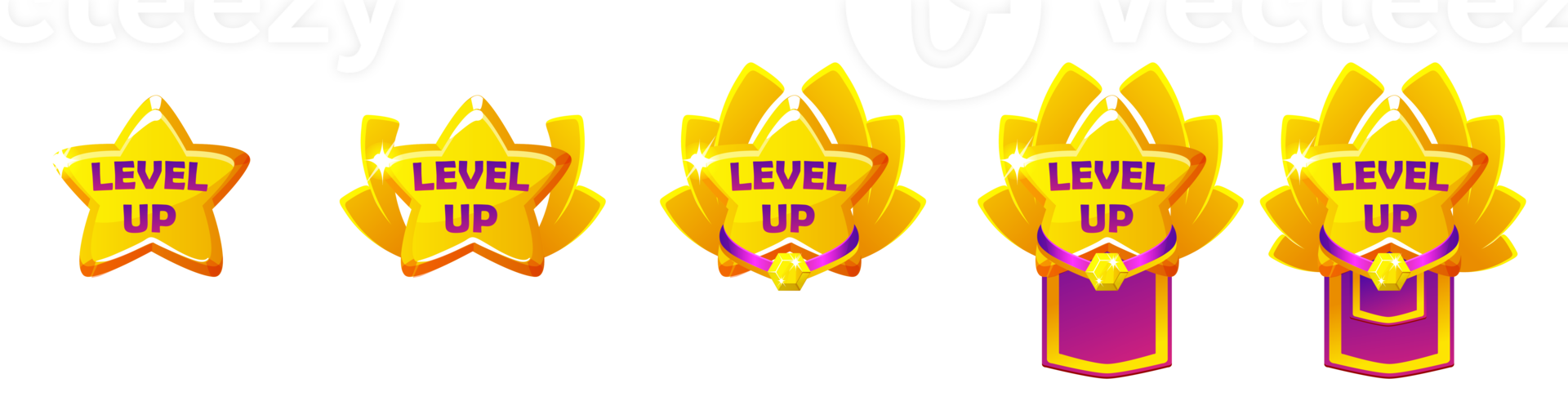 Set of Game Rank badges. Level up icons with star, ranking awards png